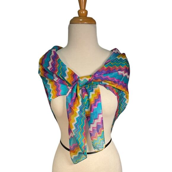 Raj 100% Large Silk Scarf Colorful Fun Classic  One Size NWT - Picture 3 of 10